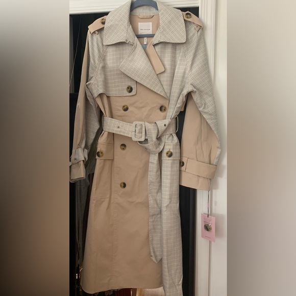 NWT! Avec Les Filles L mixed plaid trench coat - Picture 4 of 9